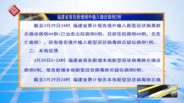 【每日疫情】福建省報告新增境外輸入確診病例2例