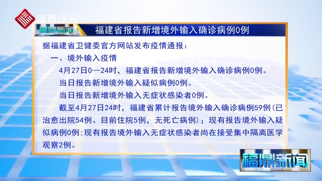 【每日疫情】福建省報告新增境外輸入確診病例0例