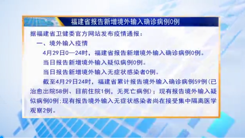 【每日疫情】福建省報(bào)告新增境外輸入確診病例0例