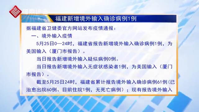 25日福建新增境外輸入確診病例1例