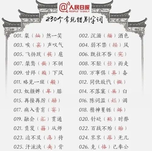 收藏！230個(gè)常見(jiàn)易錯(cuò)字詞，很多人寫(xiě)不對(duì)……